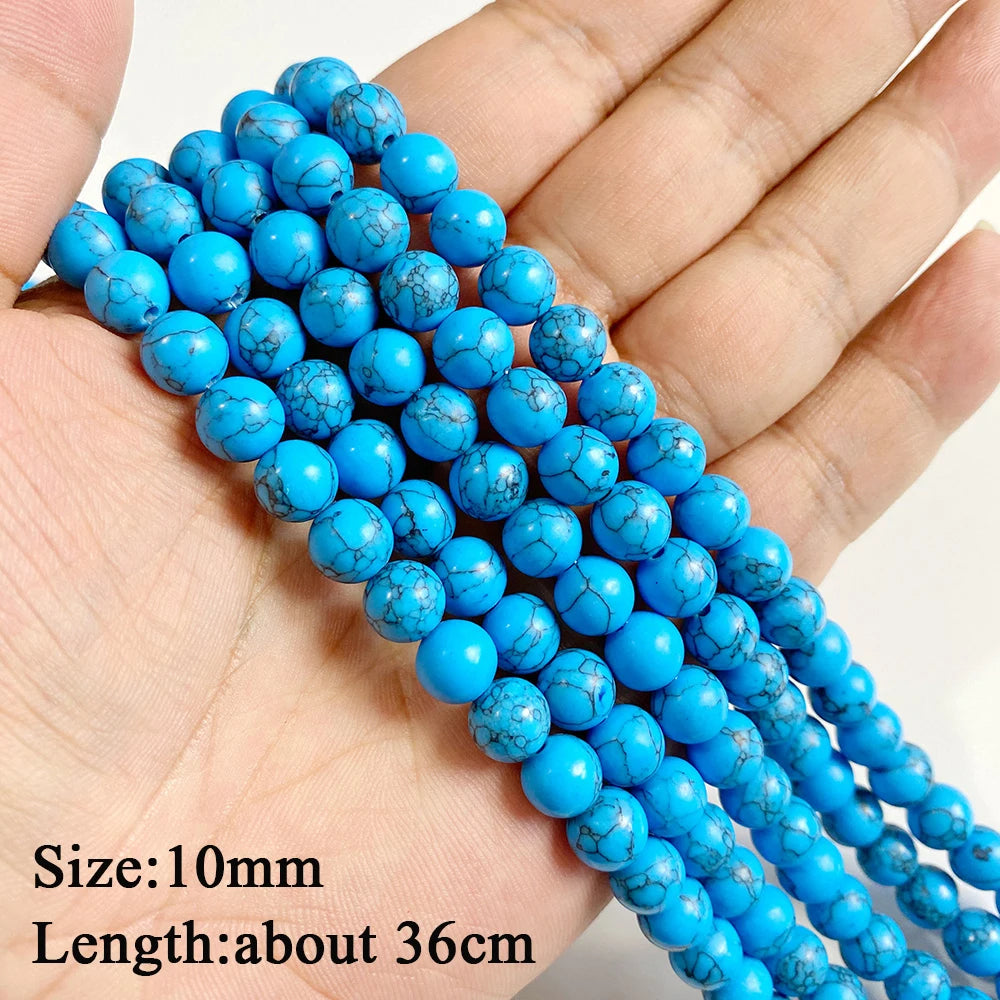 Blue Turquoise Stone Bead Irregular Round Oval Square Heart Loose Spacer DIY Beads Fit Jewelry Making Bracelet Necklace Handmade