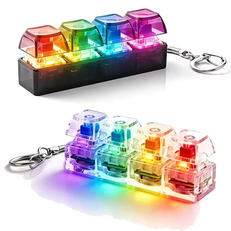 Jardme 2PCS Light Up Finger Keyboard Keychain 4 Keys Keycap Stress Relief Clickable LED Button for Office Desk Accessory