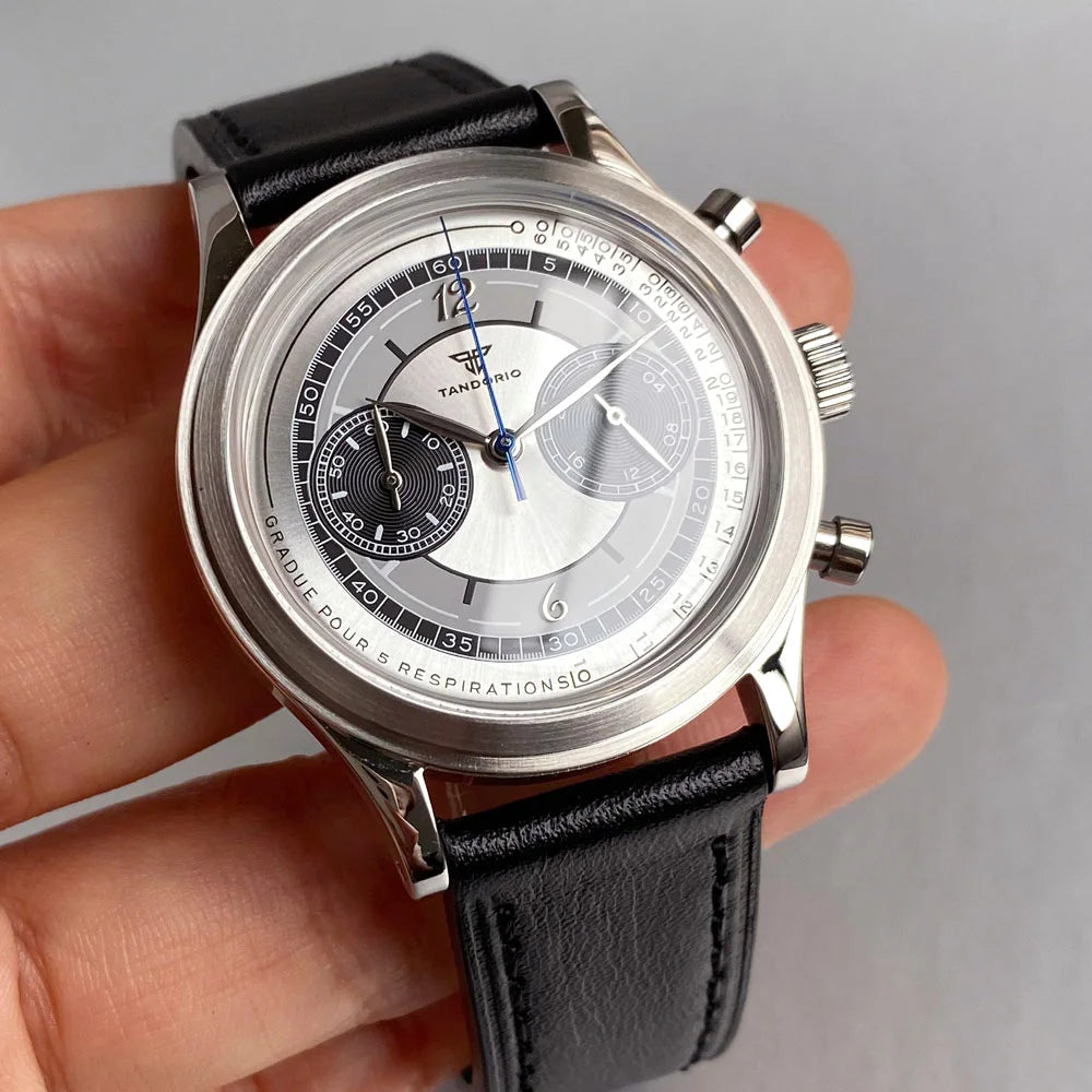 Rose Gold 38mm Tandorio Retro Men Watch Sport Watches Miyota OS20 Movement Chronograph Quartz Clock Black White Arched Glass