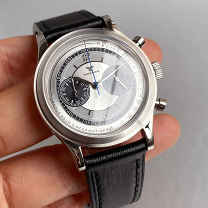 Rose Gold 38mm Tandorio Retro Men Watch Sport Watches Miyota OS20 Movement Chronograph Quartz Clock Black White Arched Glass