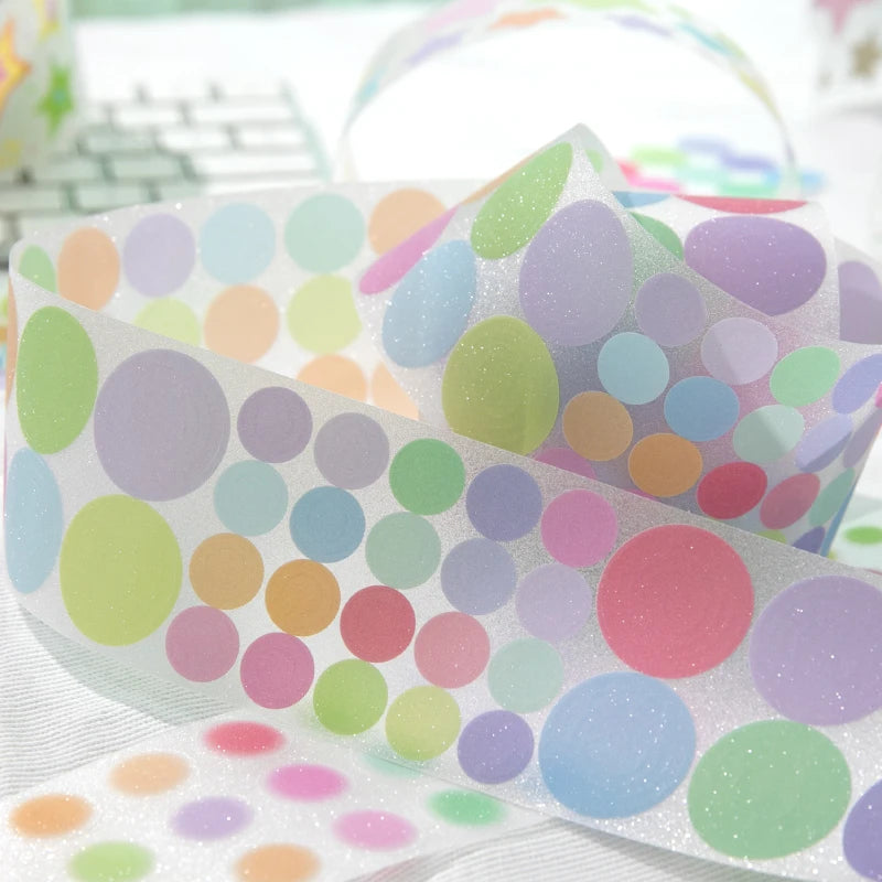 50mm * 2m Kawaii Sparkling Sand Circle Star Basic Decoration Die Cutting Sticker Tape DIY Diary Album Scrapbooking Material