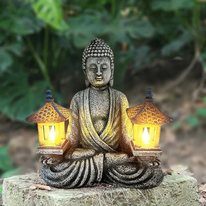1pc Pagoda  Buddha Statues with LED Lights, Solar-Power Buddha Sculpture Decor for Home Garden, Yard, Patio, Yoga.