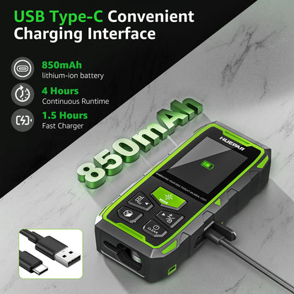 Huepar Dual Laser Rangefinder With Bluetooth 120M/200M Green Laser Measure Meter Multiple Unit Measurement Tool With LCD Backlit