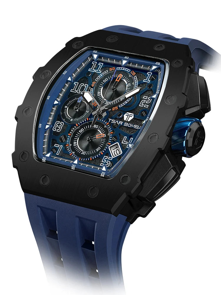 TSAR BOMBA New TB8204 Watch for Men Japan Quartz Chronograph 50M Waterproof Wristwatch Fashion Sport Clock Male Luxury Mens Gift