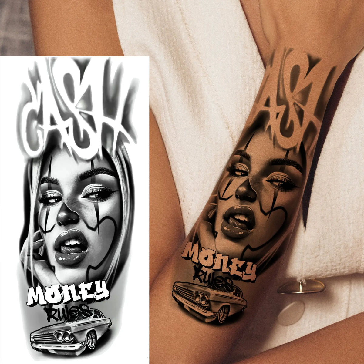 1 Sheets Chicano Prison Gangster Temporary Tattoos For Women Men Adults Fake Tattoo Sticker Water Transfer Self Adhesive Arm Leg