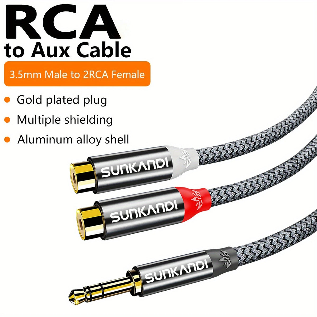 SUNKANDI 3.5mm to 2 RCA Cable,  3.5mm to 2RCA  Audio Adapter for Smartphones , MP3 player, Tablet, speaker, amplifier