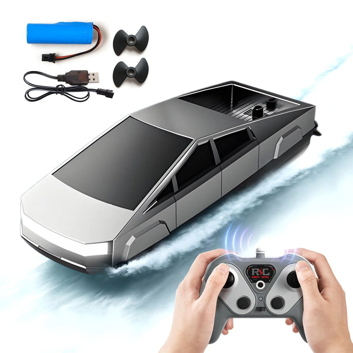 Cyberpunk High-Speed RC Boat 2.4GHz Waterproof Dual Motor Rechargeable Battery for Pools Lakes Boys Kids Adults Birthday Gift