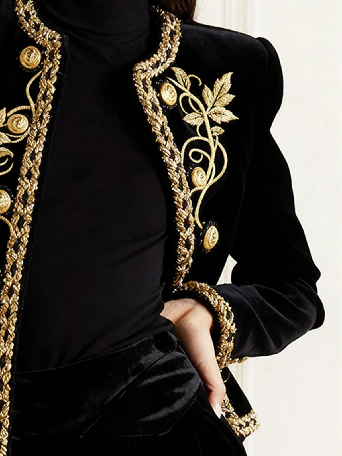 Modigirl Woman Fall Winter Gold Embroidered Jackets 2026 New Velvet Long Sleeve Round Neck Button Christmas Holiday Ladies Coat