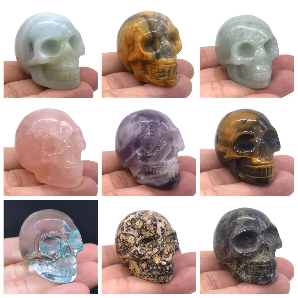 Wholesale 1.5" Natural Stones Crystal Skull Statue Amethyst Quartz Tiger Eye Carved Ore Mineral Crystals Figurine Home Decor