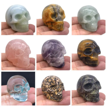 Wholesale 1.5" Natural Stones Crystal Skull Statue Amethyst Quartz Tiger Eye Carved Ore Mineral Crystals Figurine Home Decor