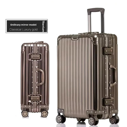 KLQDZMS German All Aluminum Magnesium Alloy Luggage 20 Inch Boarding Suitcase 28 Large Capacity Travel Business Leather Suitcase