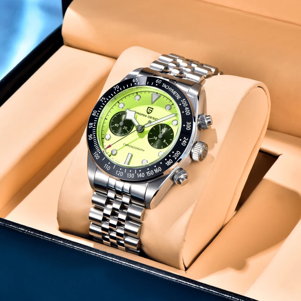 2026 New PAGANI DESIGN Panda Mens Watches Fluorescent Green Quartz Watch Men Speed Sports Chronograph Man AR Sapphire Waterproof
