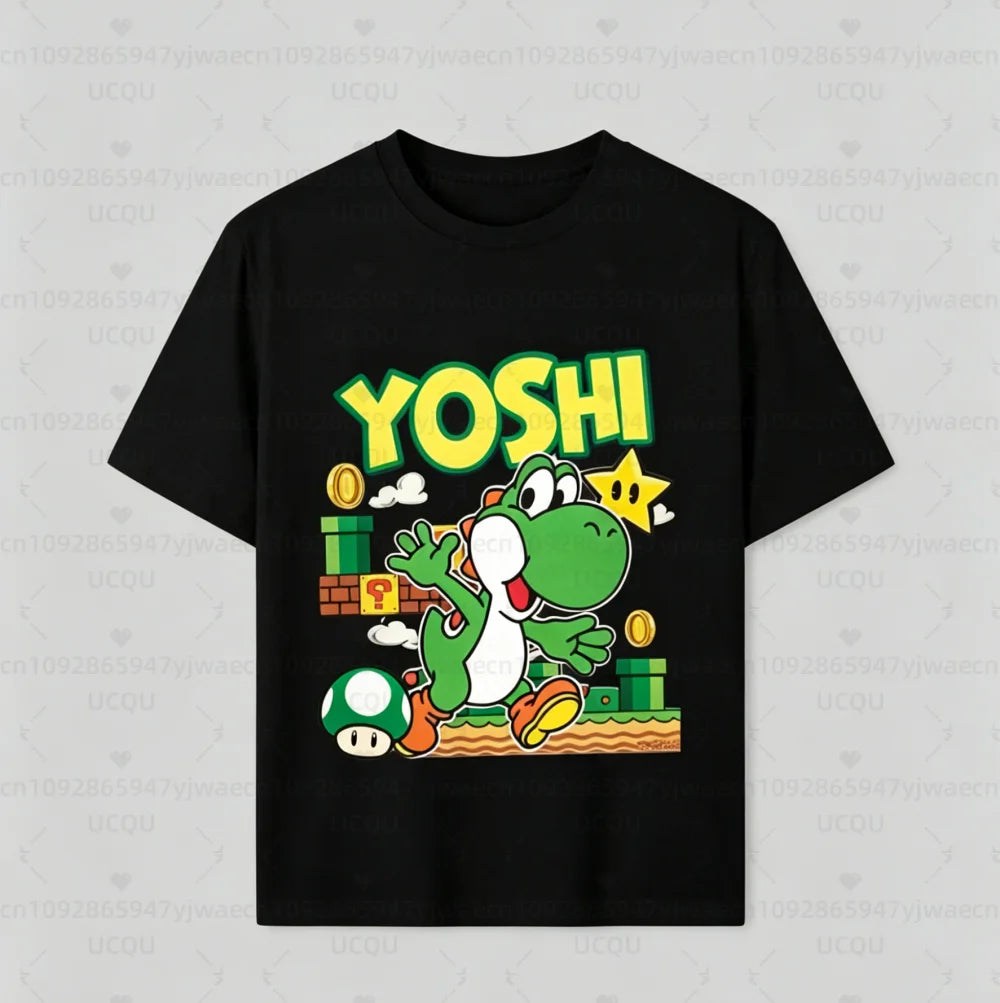 Boys Girls Family Kids T-shirt Tops Summer Cartoon Yoshi Men's Women's Short Sleeve T-shirt Tops Suitable For Adults And Kids