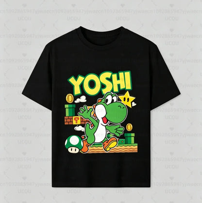 Boys Girls Family Kids T-shirt Tops Summer Cartoon Yoshi Men's Women's Short Sleeve T-shirt Tops Suitable For Adults And Kids