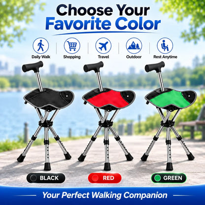 2-in-1 Folding Cane with Seat, Adjustable Walking Stick Chair for Seniors, Portable Non-Slip Cane Stool for Travel and Camping