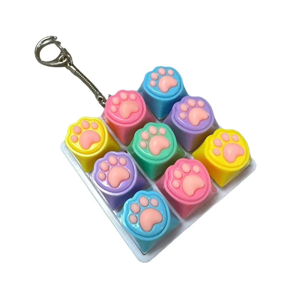 Cute Cat Claw Keychain 4/9 Keys Keyboard Decompression DIY Keyboard Keychain For Gifts