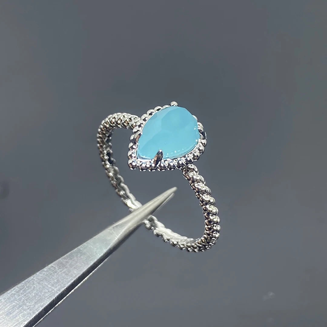 MESSITOK S925 Sterling Silver High-Quality Luxury Jewelry, Agate Stone Droplet Shaped Women's Love Ring. Exquisite Birthday Gift