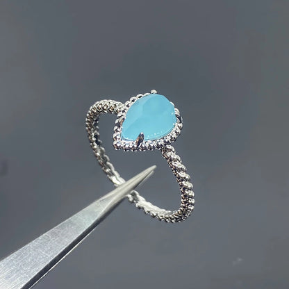 MESSITOK S925 Sterling Silver High-Quality Luxury Jewelry, Agate Stone Droplet Shaped Women's Love Ring. Exquisite Birthday Gift