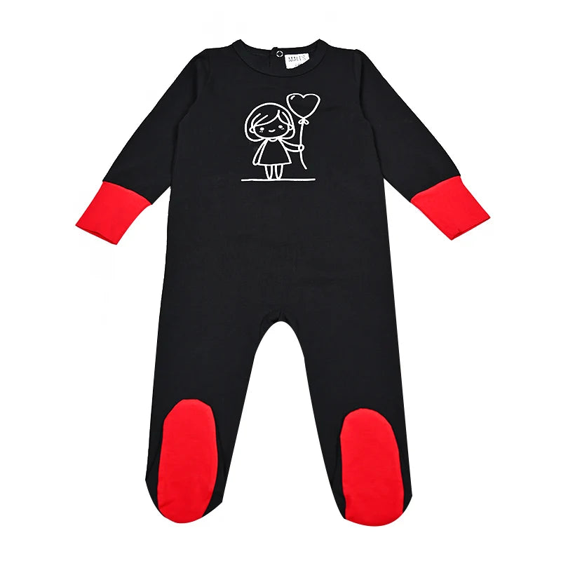 Summer/Spring Children's Pajamas Family Matching Boy and Girls Set Girl Nightgown Baby Romper Red Cuffs