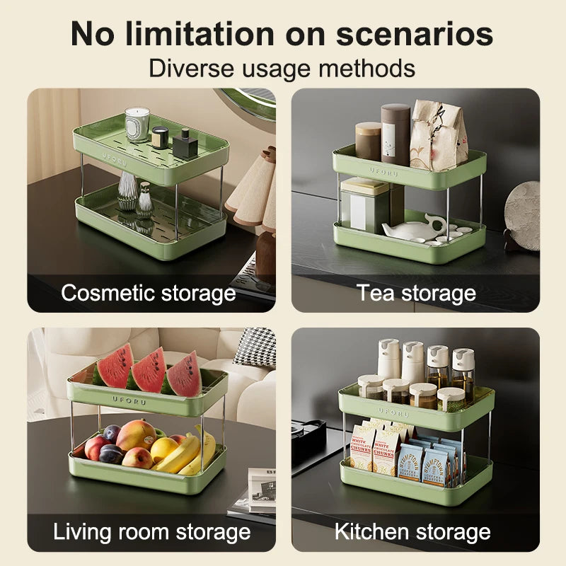 UFORU Kitchen and Multi-Function Drain Cup Rack in Ancient Home Tea Cup Storage Rack with Double Layer Large Capacity Organizer