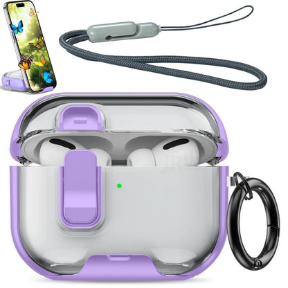 Case for Airpods Pro 3 with Secure Lock & Phone Stand Soft TPU Protective Case with Lanyard Anti-Scratch Shell for AirPods Pro 3