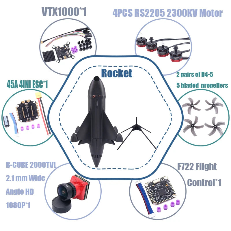 B-CUBE Rocket 5inch FPV Drone Frame Kit Carbon Fiber Racing Drone Quadcopter Freestyle INAV Beatflight F722 Ardupilot Flight