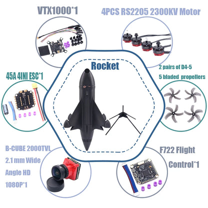 B-CUBE Rocket 5inch FPV Drone Frame Kit Carbon Fiber Racing Drone Quadcopter Freestyle INAV Beatflight F722 Ardupilot Flight