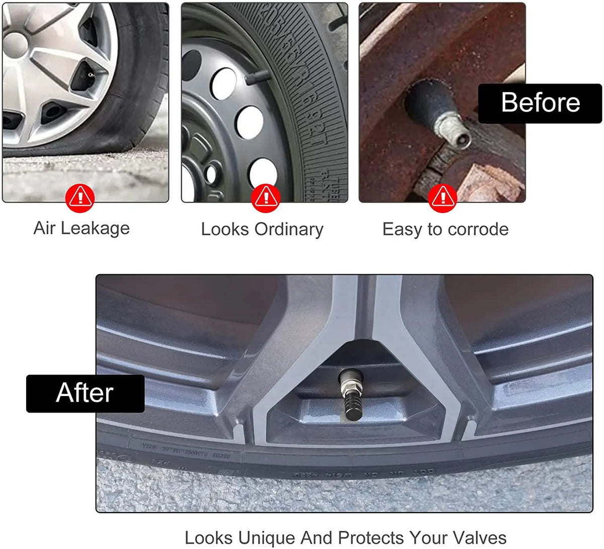 8PCS Tire Wheel Caps Metal Tyre Air Stem Dust Nipple Caps with Plastic Liner Corrosion Resistant Leak-Proof Cars and Motorcycles