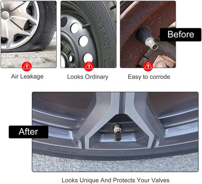 8PCS Tire Wheel Caps Metal Tyre Air Stem Dust Nipple Caps with Plastic Liner Corrosion Resistant Leak-Proof Cars and Motorcycles