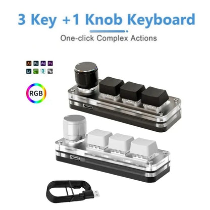 Mini Keyboard 3 Keys 1 Knob RGB Programming Macro Mechanical Keyboard Gaming Custom Switch Portable Keypad For Photoshop