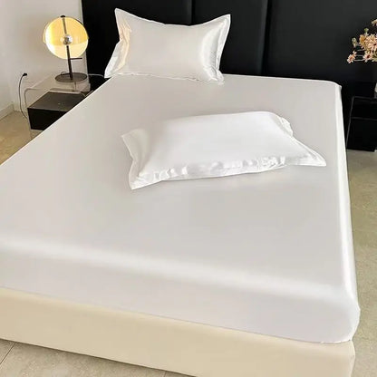 Satin Elastic Fitted Sheet Solid Mattress Cover  for Single Double Couple King Queen Full Twin Bedsheet  (No Pillowcase)
