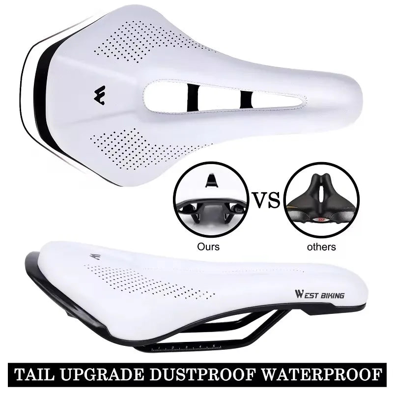 WEST BIKING Bicycle Saddle Non-Slip Short Nose Bike Seat PU Leather Hollow Road Bike Saddle Ergonomic Comfortable Bike Cushion
