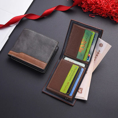 New PU Leather Men's Short Wallet Two Fold Design, Black/Coffee Retro Style, Coin Purse with ID Card Holder, Suitable for Men