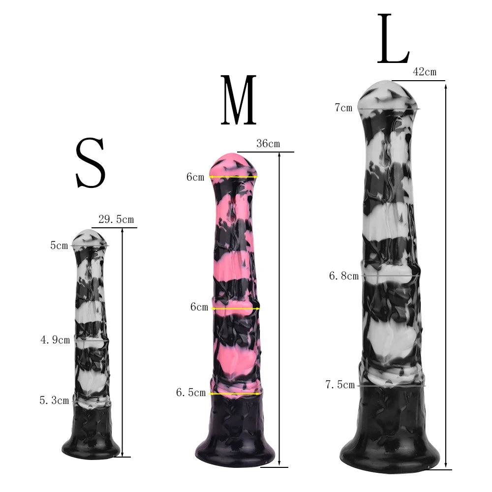 FAAK Colorful Silicone Ribbed Fantasy Horse Knot Dildo with Suction Cup Anal Sex Toys Soft Girthy Huge Fake Penis for Women