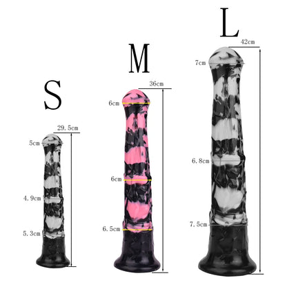 FAAK Colorful Silicone Ribbed Fantasy Horse Knot Dildo with Suction Cup Anal Sex Toys Soft Girthy Huge Fake Penis for Women