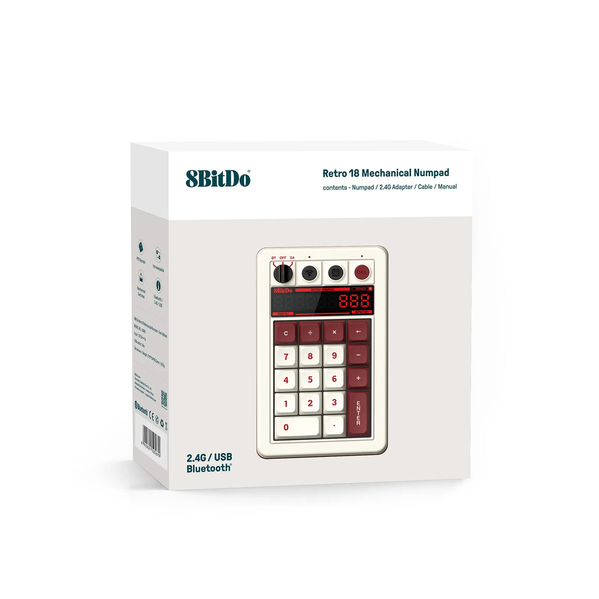 8BitDo Retro 18 Mechanical Numpad,  Bluetooth / 2.4G / Wired Numpad Supports Calculator Mode,for PC Windows and Android