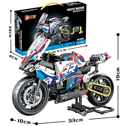 MOC Creative Mechanical Motorcycle Building Blocks Racing Car Simulation Model Ornament DIY Puzzle Toy for Birthday Gift