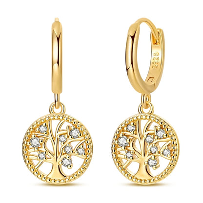 925 Sterling Silver Earrings Women Sparkling Gold Plated Tree of Life Hoop Earring For Anniversary Wedding Jewelry Gifts