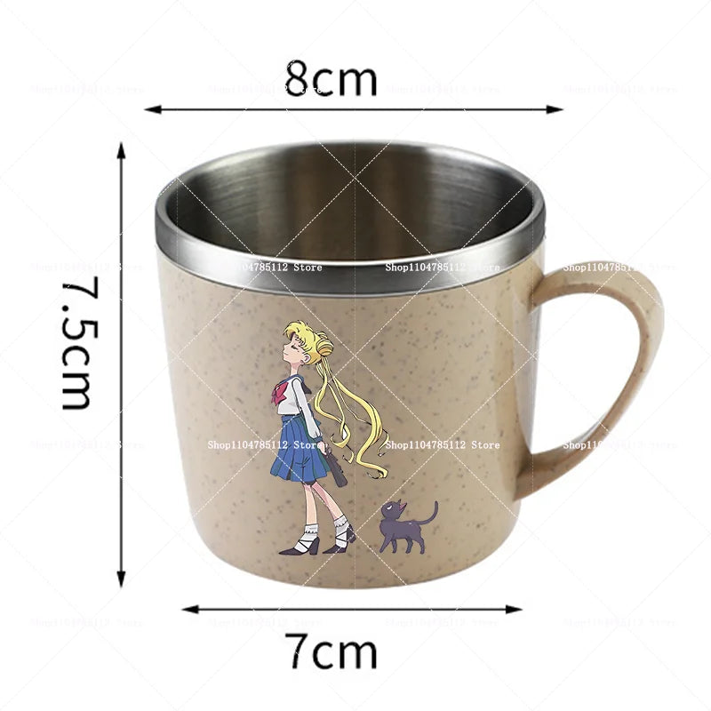 Sailor Moons Stainless Steel Water Cup Women Kawaii Anime Printed Thermo Mug Kid Home Anti-drop Camping Glass Kids Birthday Gift