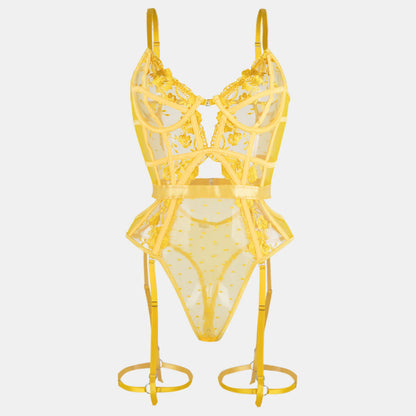 Toucheart Lace Sexy Skinny Babydoll Bodysuit Embroidery Erotic Private Adult Suit Solid Color Patchwork High Waisted Sexy Set
