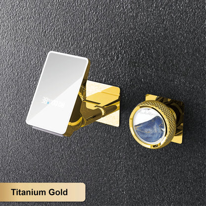 Luxury Brass Titanium LED Digital Display Wall Mounted Bathroom Faucet with Embedded 2 Cold and Hot Water Waterfall Basin Mixer