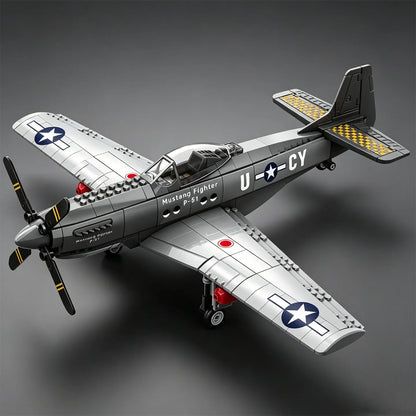 U.S. P-51 Mustang Propeller-Driven Fighter Plane Building Blocks: Bomber Model Educational Toy