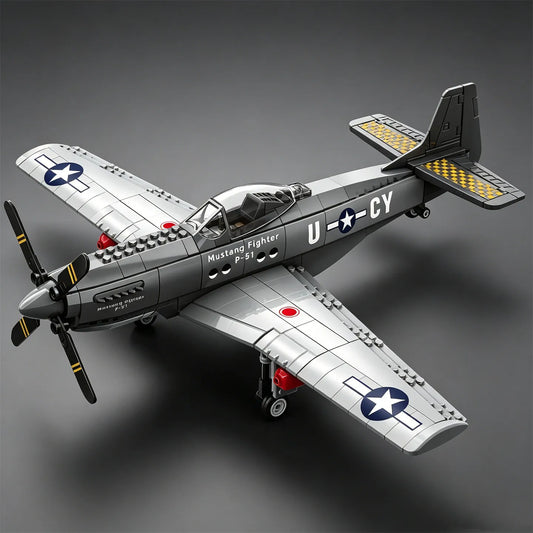 U.S. P-51 Mustang Propeller-Driven Fighter Plane Building Blocks: Bomber Model Educational Toy
