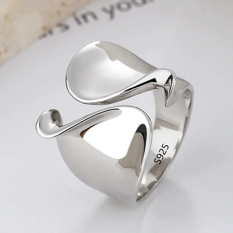 VENTFILLE 925 Sterling Silver Rings INS Fashion Hip Hop Vintage Couples Hollow Lines Punk Thai Silver Party Adjustable  Jewelry