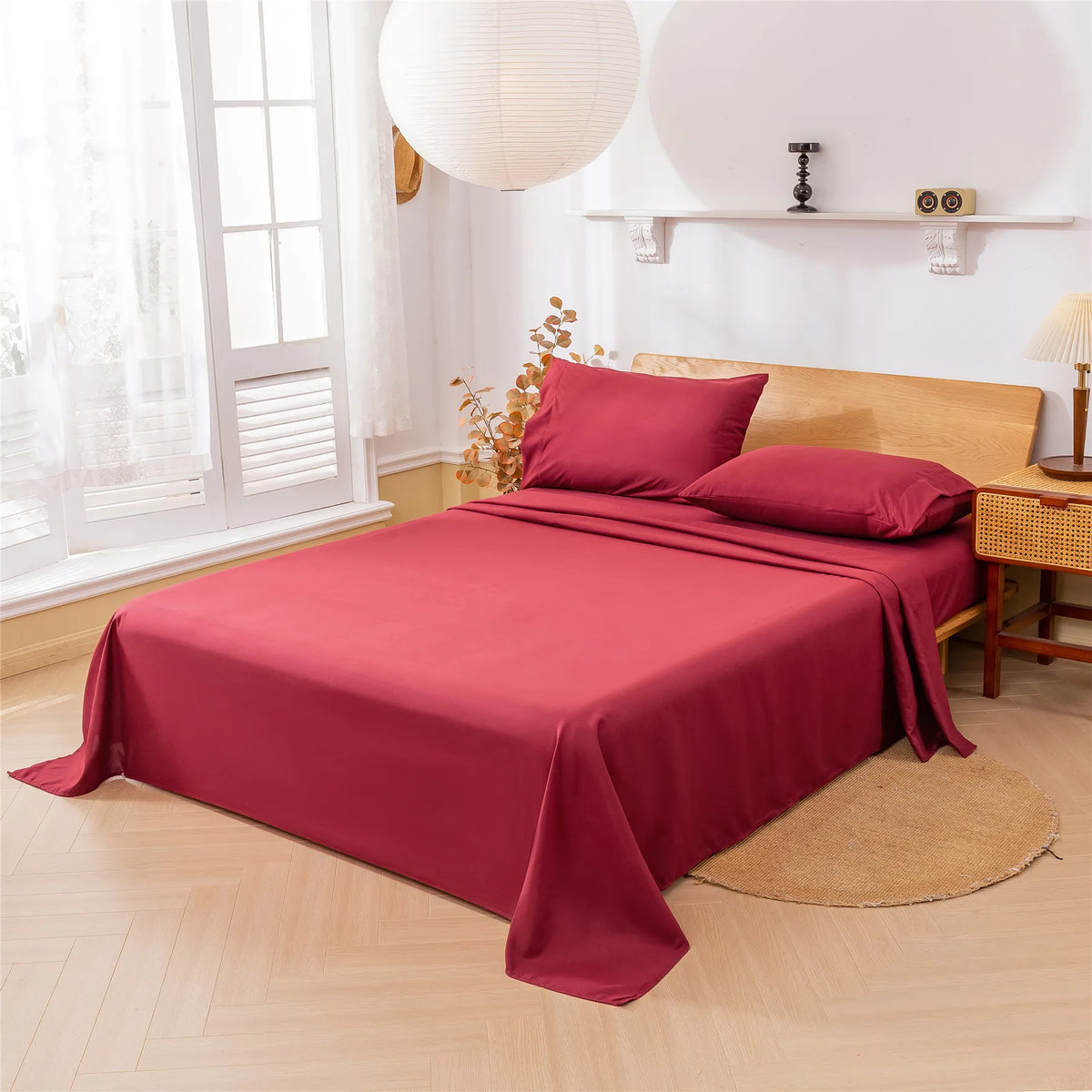 Solid Color Soft Brushed Bed Set Fitted Sheet Flat Sheet Pillowcase Bedding Set Bed Sheet Twin Full Queen CA King 3/4 Pieces