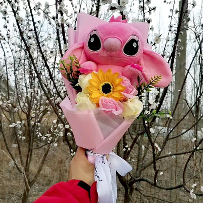Cartoon Winnie the Pooh Pig Plush Bouquet Handmade Flower Bouquet Plush Doll Wedding Graduation Valentine Christmas Birthday Gif