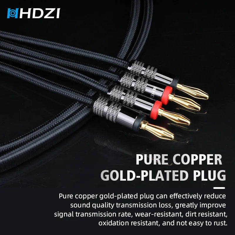 HHDZI Speaker Cable 6N OFC, 14AWG Speaker Cable, Gold-Plated Banana Head Audio Cable, Amplifier Hi-Fi System