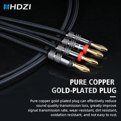 HHDZI Speaker Cable 6N OFC, 14AWG Speaker Cable, Gold-Plated Banana Head Audio Cable, Amplifier Hi-Fi System