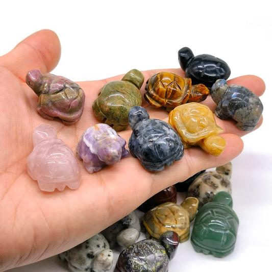 1.2" Mini Natural Crystal Stone Turtle Statue Reiki Healing Tortoise Figurine Amulet Fengshui Sculpture for Home Office Decor