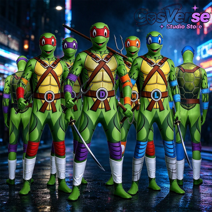 Ninja Turtles Style Cosplay Suit, Adult Halloween Superhero Costume, Stretch Bodysuit for Carnival Performance Party